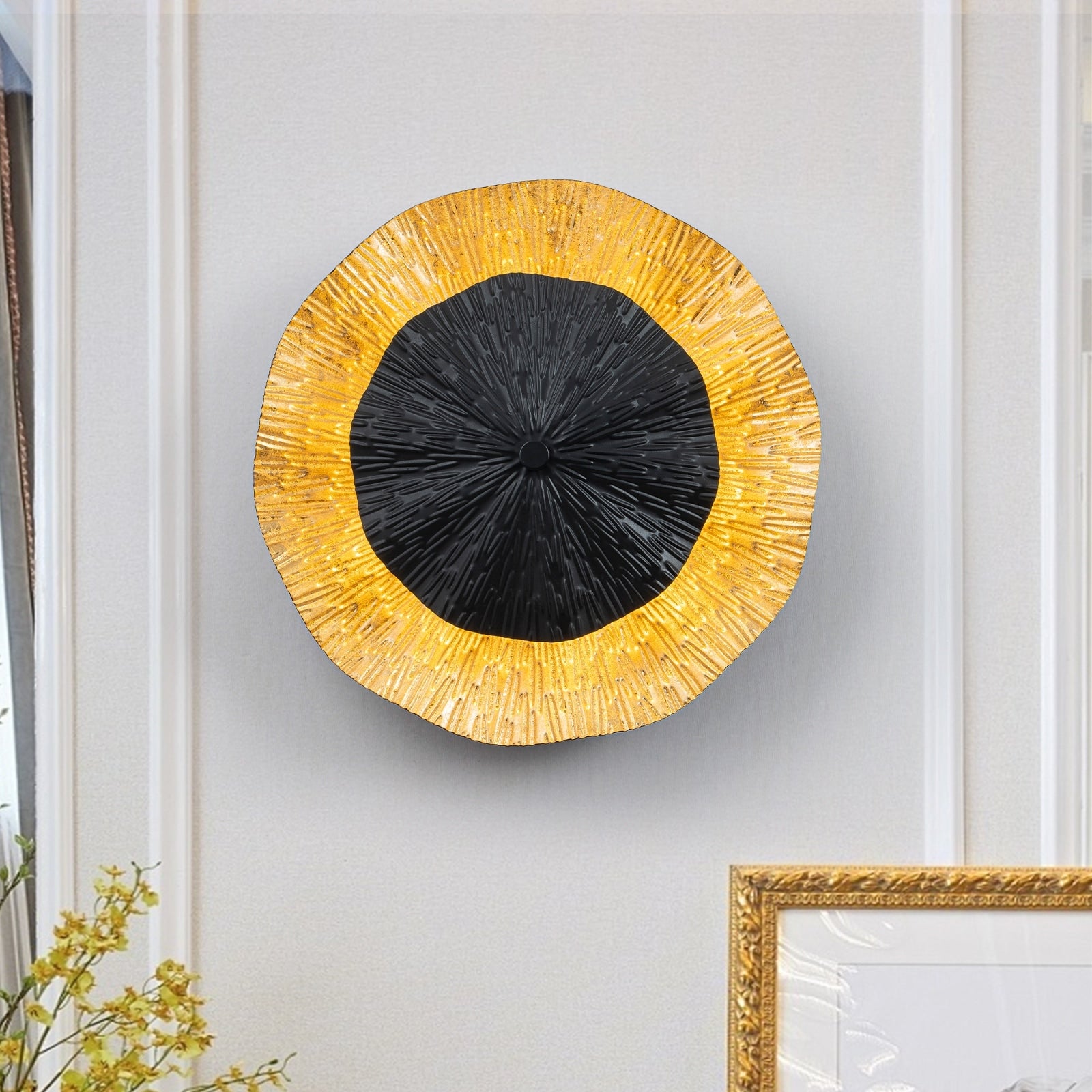 Matte Black Gold Foil Round Dimmable Integrated Led Wall Sconce