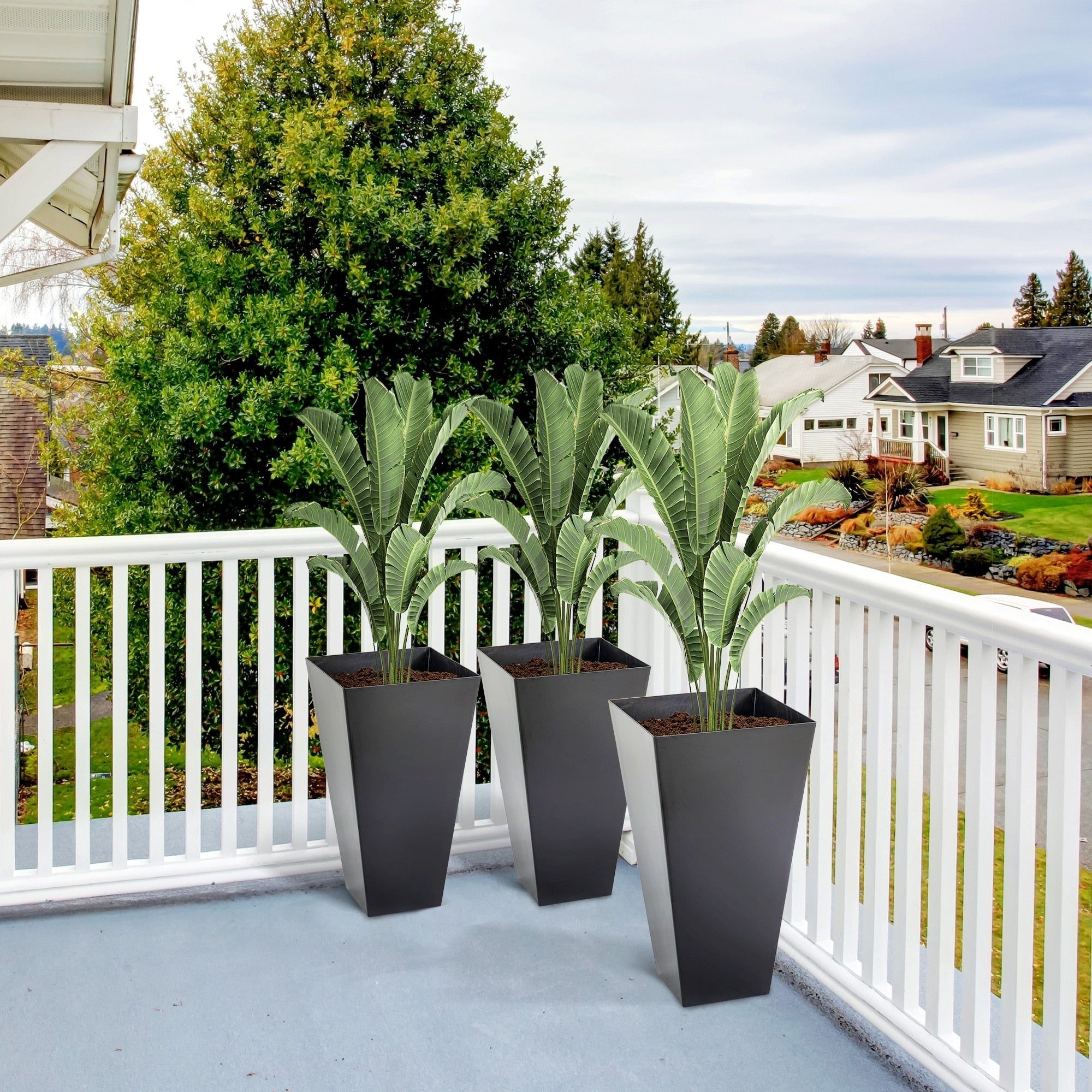 Matte Flower 3 Tapered Planter Set Uv Resistant And Self Draining