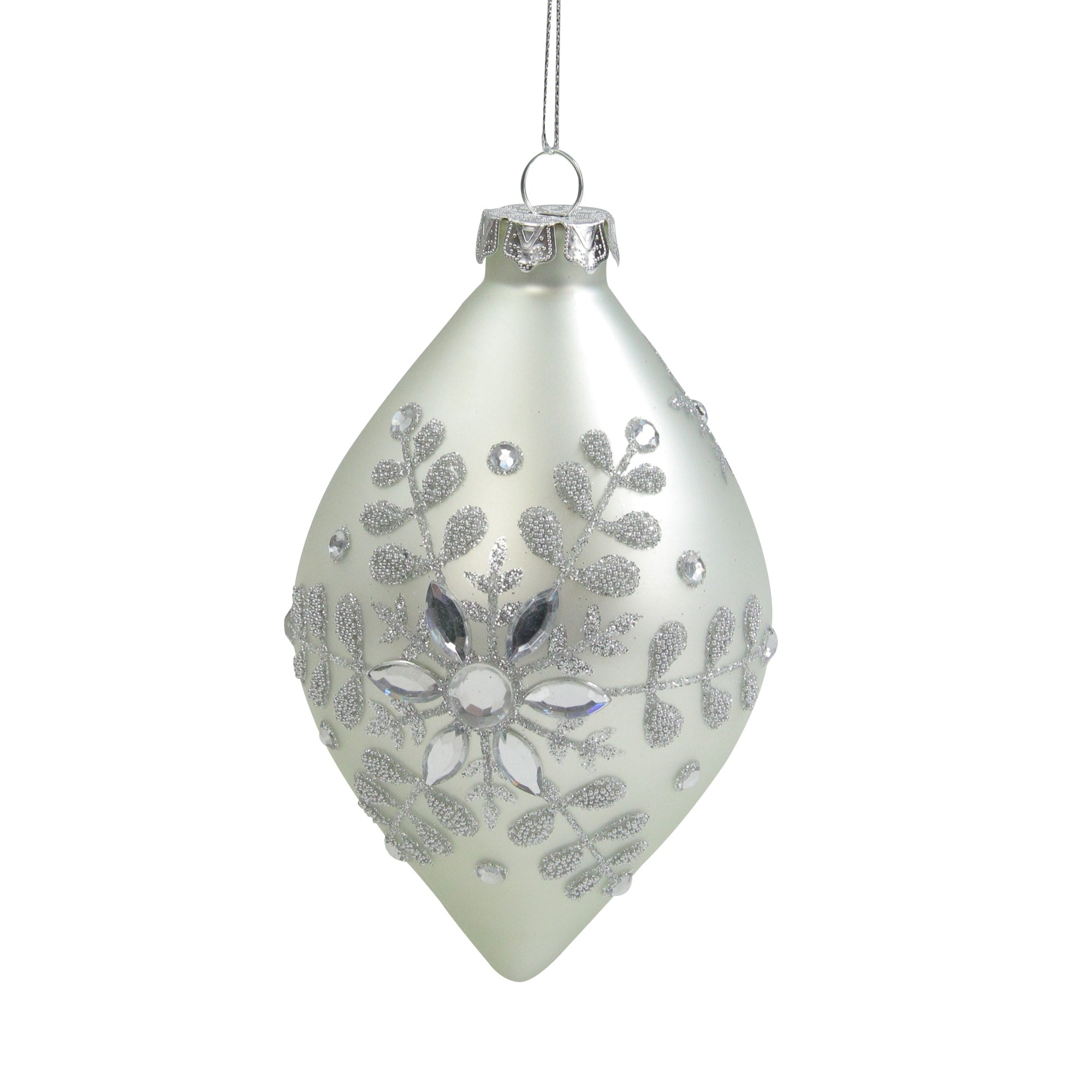 Matte Silver Glittery Snowflake Glass Finial Christmas Ornament 6