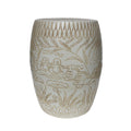 Matte White Carved Mandarin Duck Garden Stool Large