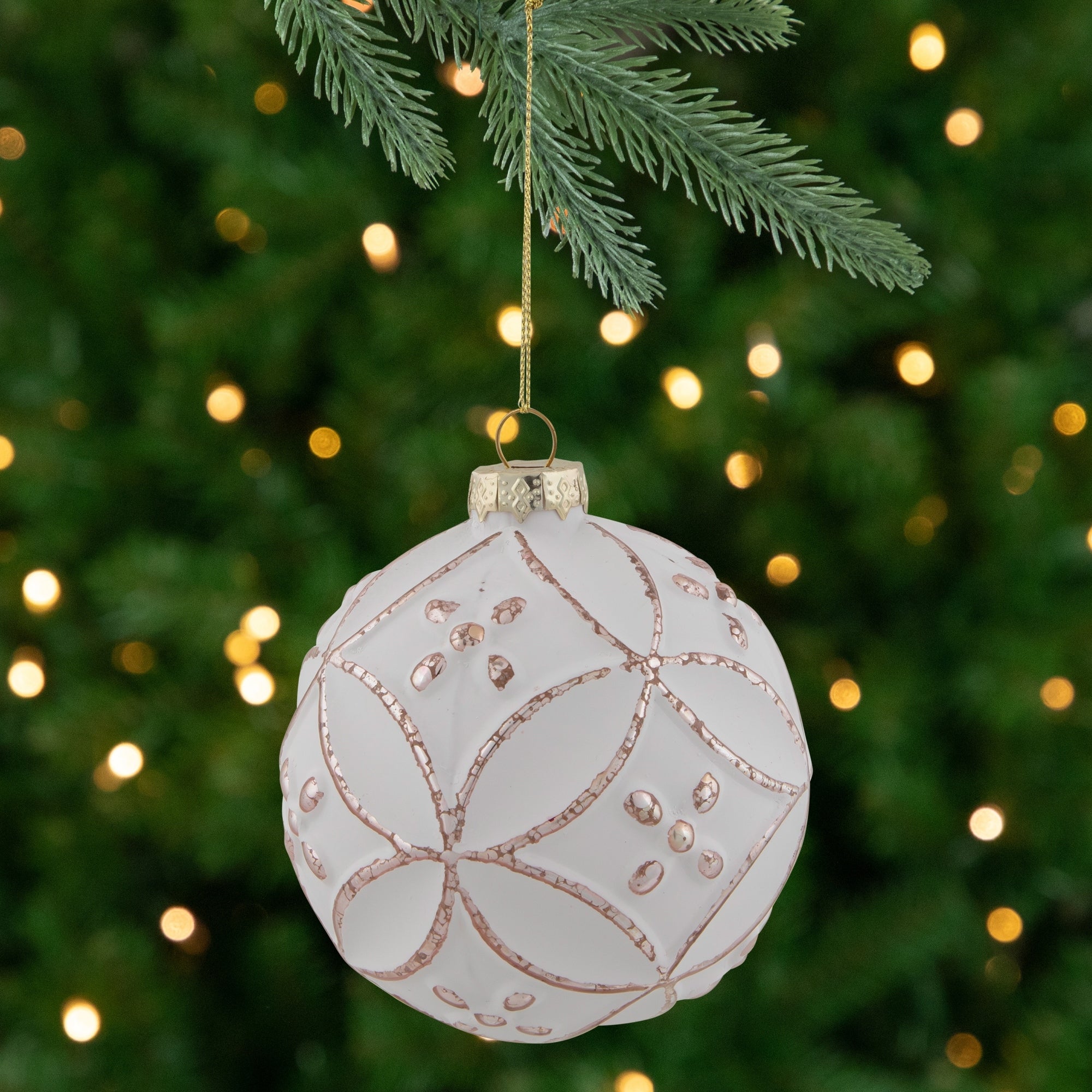 Matte And Shiny Pink Floral Design Hanging Ball Christmas Ornament 4 100Mm N A