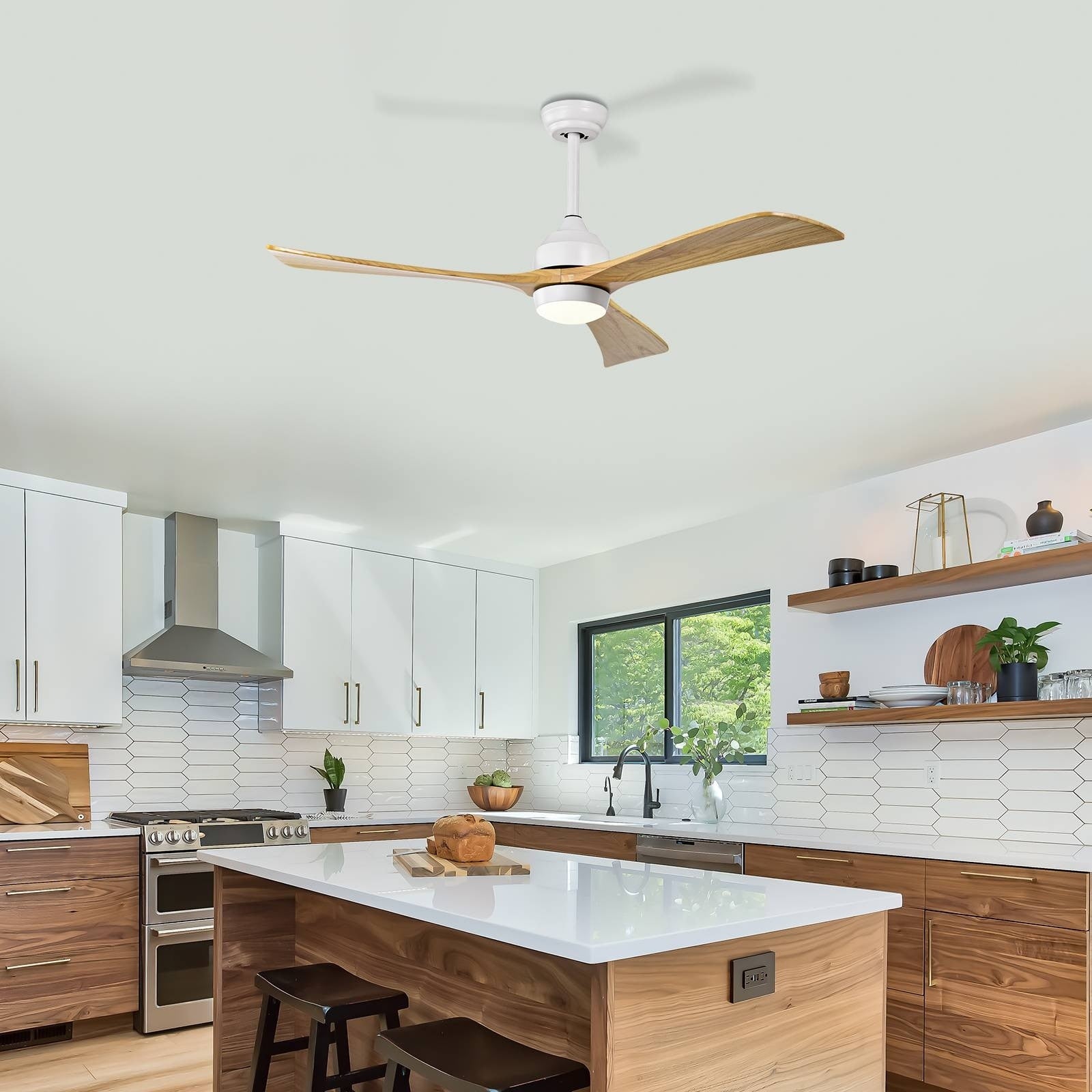 Matte White Wood Ceiling Fan With Dimmable Led Light Remote