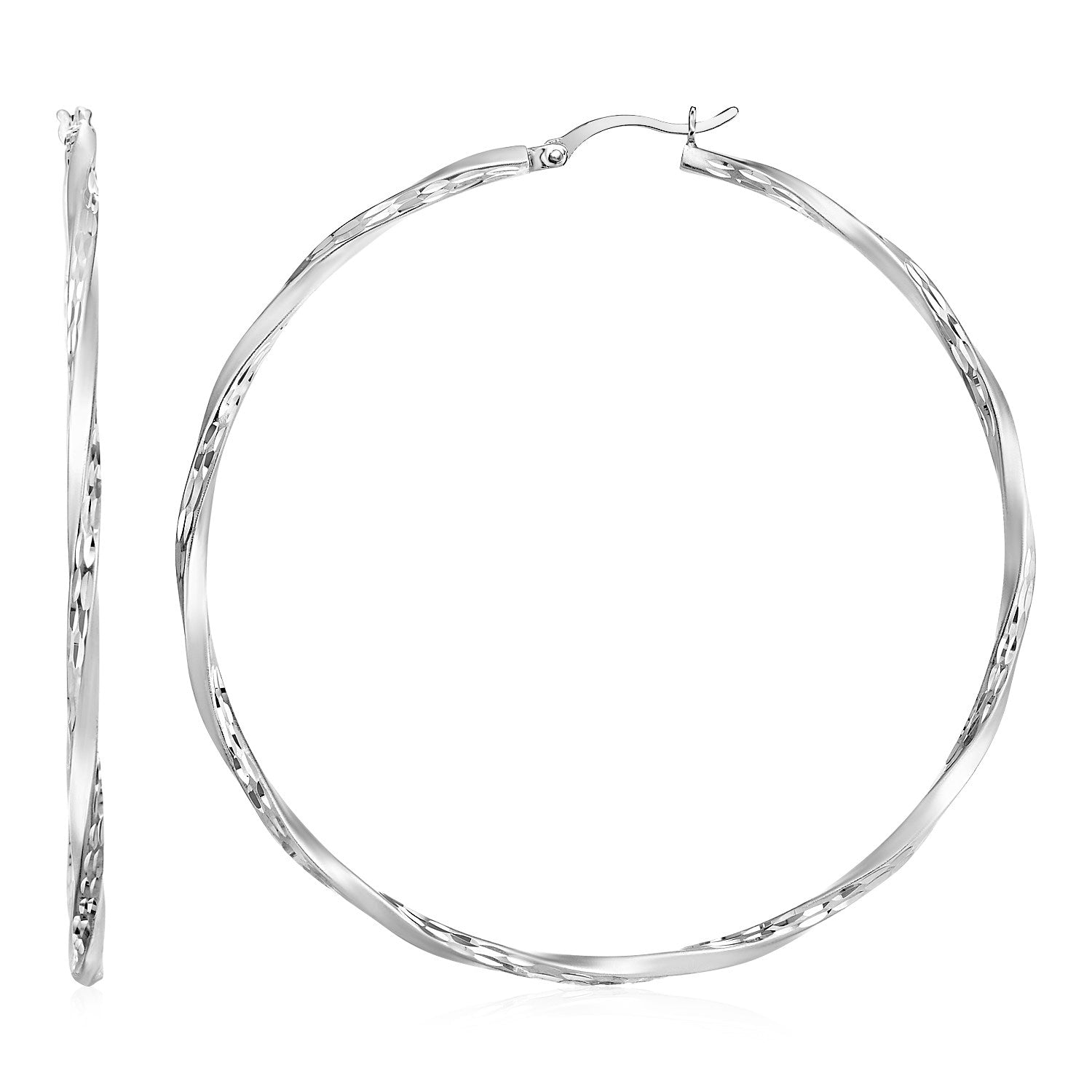Matte And Textured Twisted Hoop Earrings In Sterling Silver