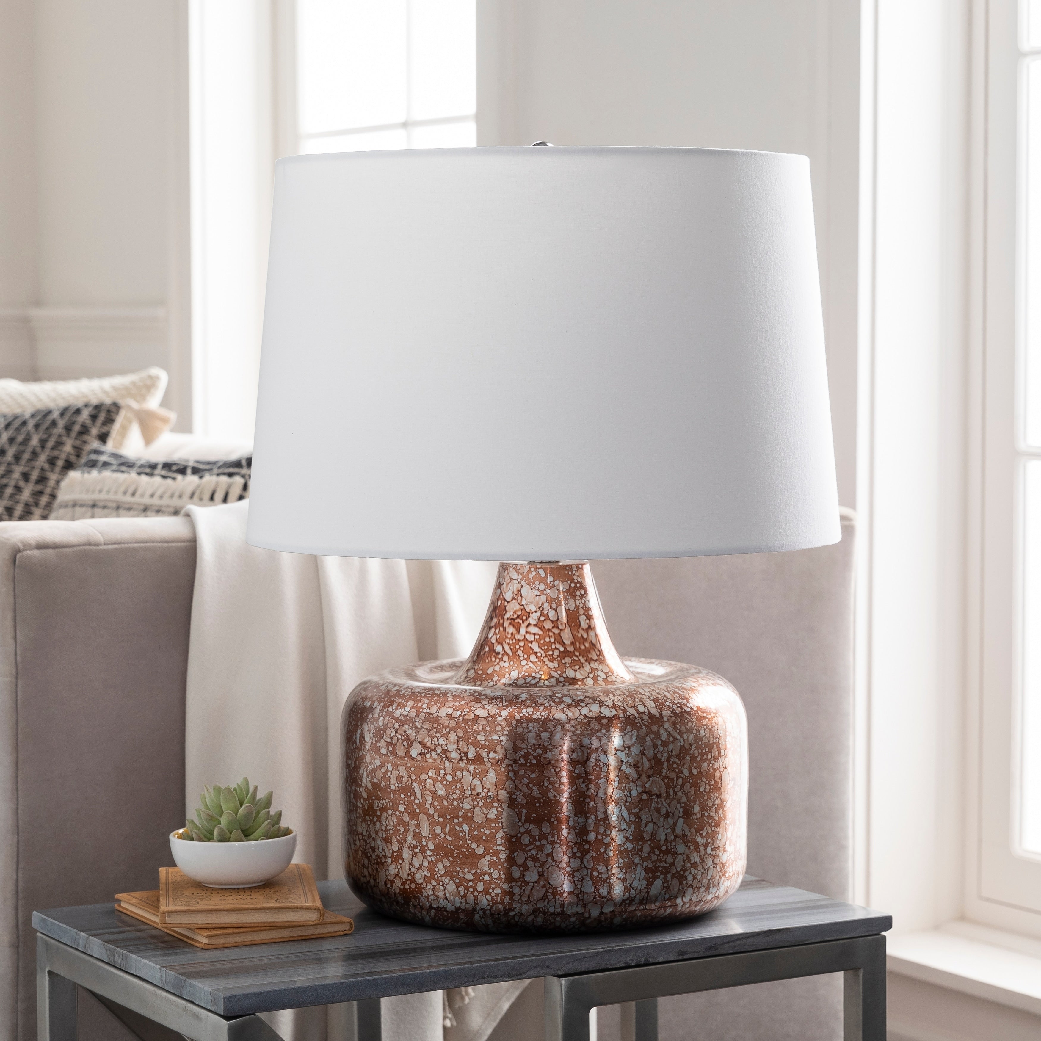 Maunie Antiqued Mid Century 23.5 Inch Table Lamp 23.5 H X 18 W X 18 D