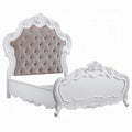 Maver Queen Size Bed Taupe Upholstered Scalloped Headboard White