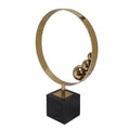 Mavy Large Tabletop Decor Ring Statuary Black Marble Gold Steel 15 Inch