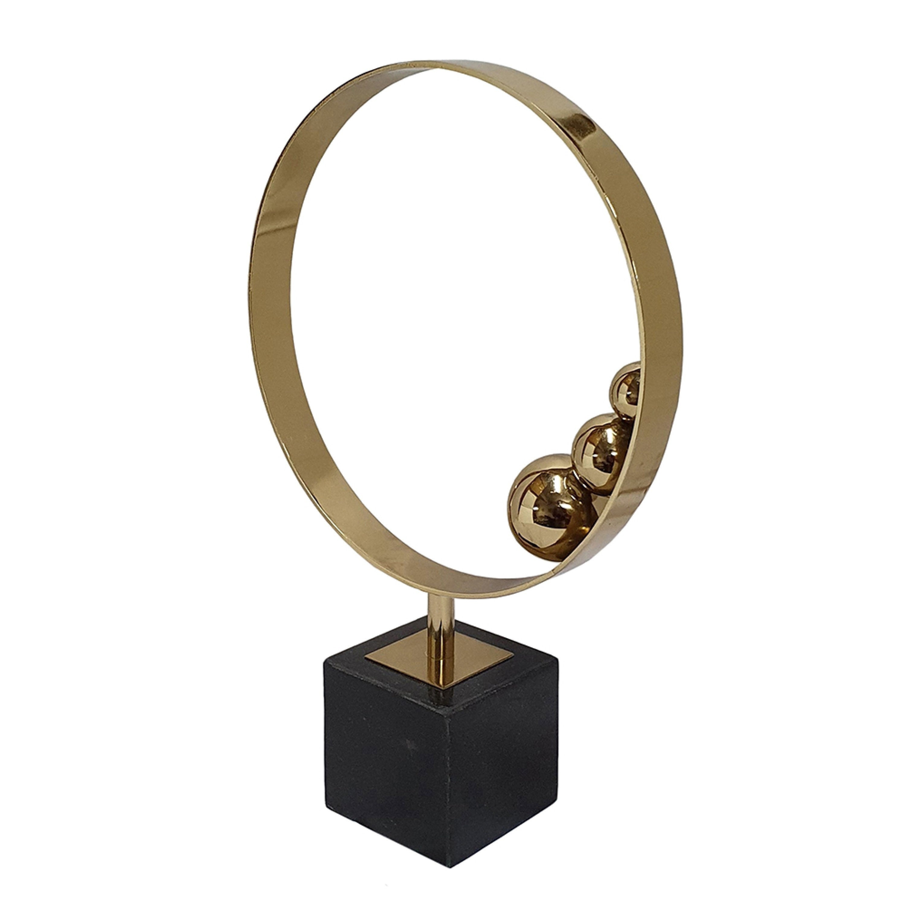 Mavy Large Tabletop Decor Ring Statuary Black Marble Gold Steel 15 Inch