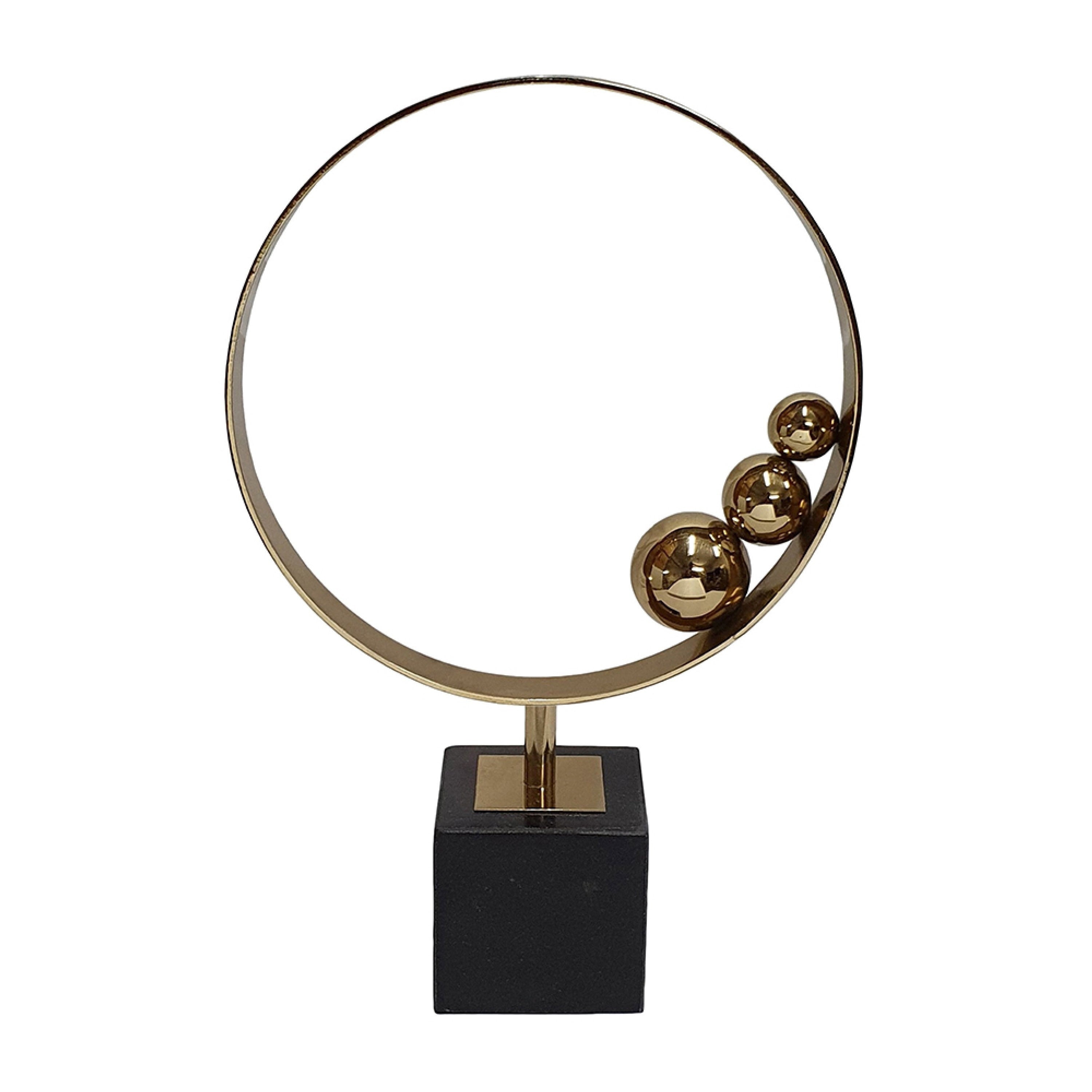 Mavy Small Tabletop Decor Ring Statuary Black Marble Gold Steel 14 Inch