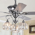 Mavyn 5 Blade 52 Inch Chrome Ceiling Fan With 3 Light Crystal Chandelier Optional Remote