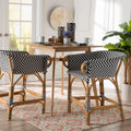 Max Rattan Bistro Counter Stool Handwoven Cafe Style Accent Seating With Backrest For Kitchen Island Or Indoor Outdoor Lounge