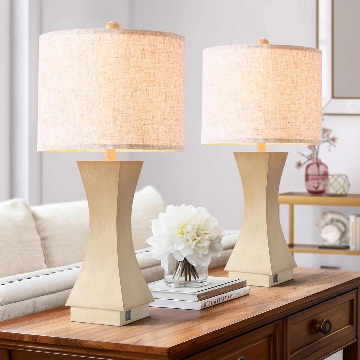 Maxax 24.5 Modern Dimmable Resin Table Lamp With Usb Port For Living Room And Bedroom Set Of 2