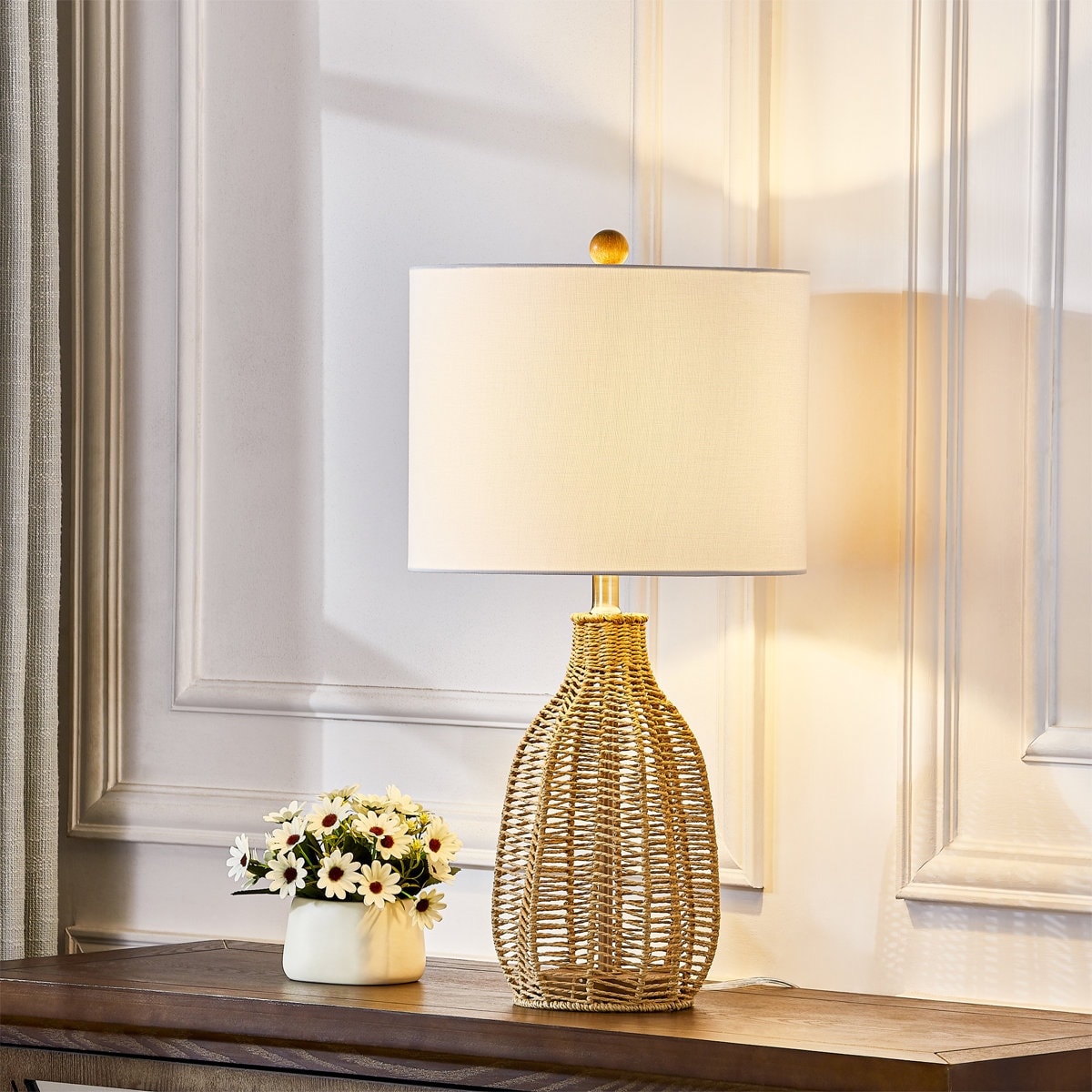 Maxax 25 Coastal Farmhouse Handwoven Rope Table Lamp With Soft Lighting For Living Room Bedroom And Study