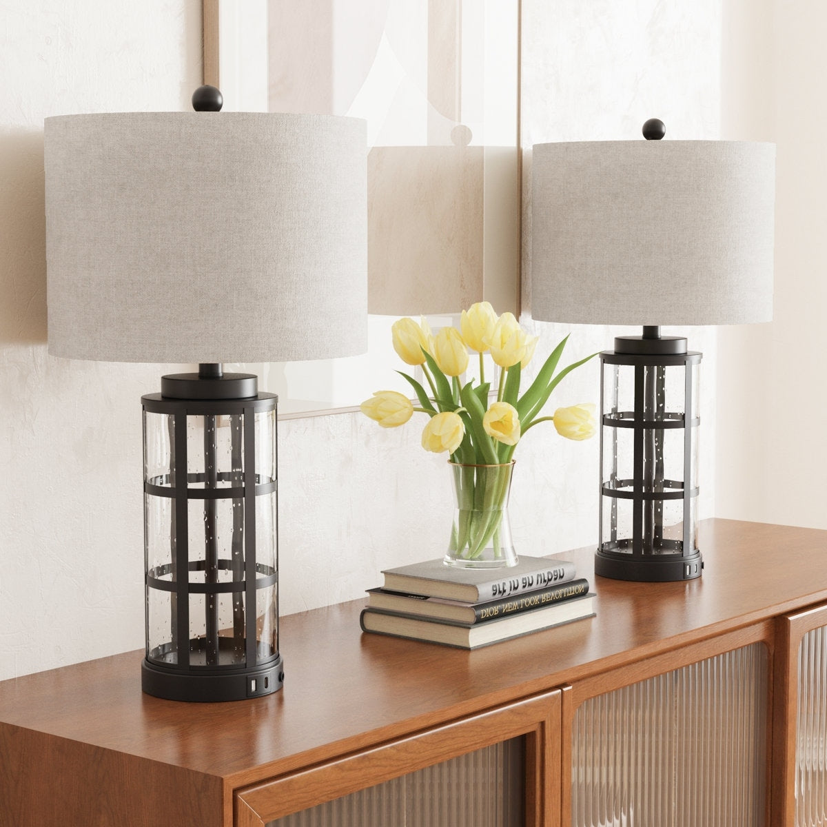 Maxax 25 Modern Metal And Glass 3 Way Dimmable Table Lamp Set Of 2