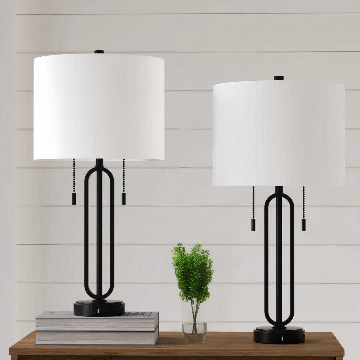Maxax 26.5 Industrial Iron Table Lamp Dual Pull Chain Usb Type C Ports For Bedroom Living Room Set Of 2