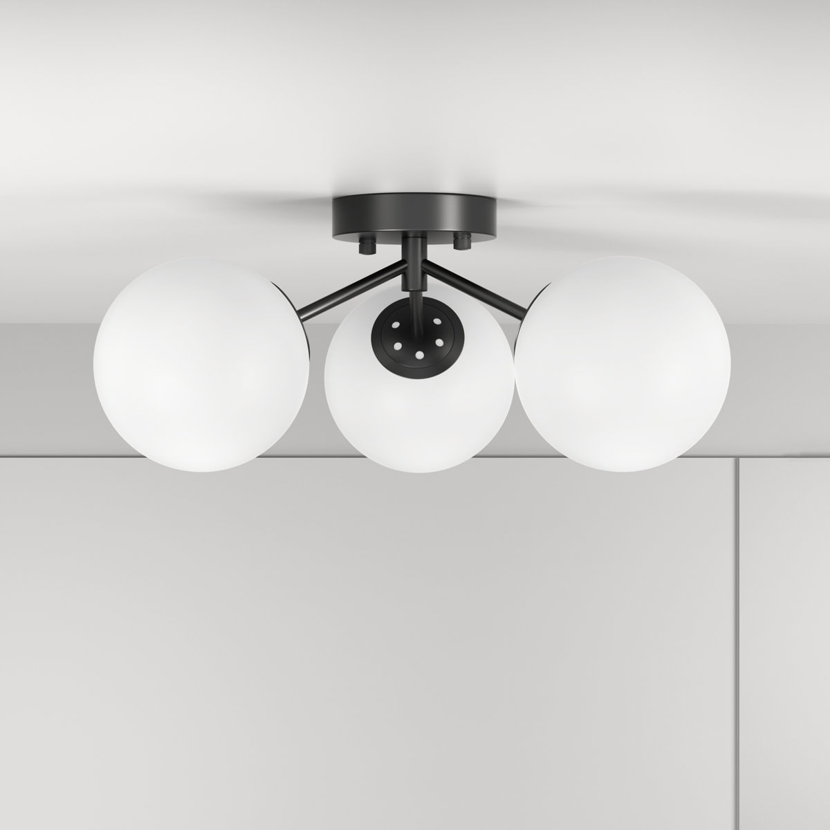 Maxax 3 Lights Modern Matte Black Iron Glass Cover Globe Semi Flush Mount Lighting For Living Room Bedroom