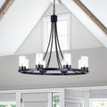Maxax 8 Light 33 Dimmable Wagon Wheel Black Tradtional Chandelier For Dining Room Or Living Room