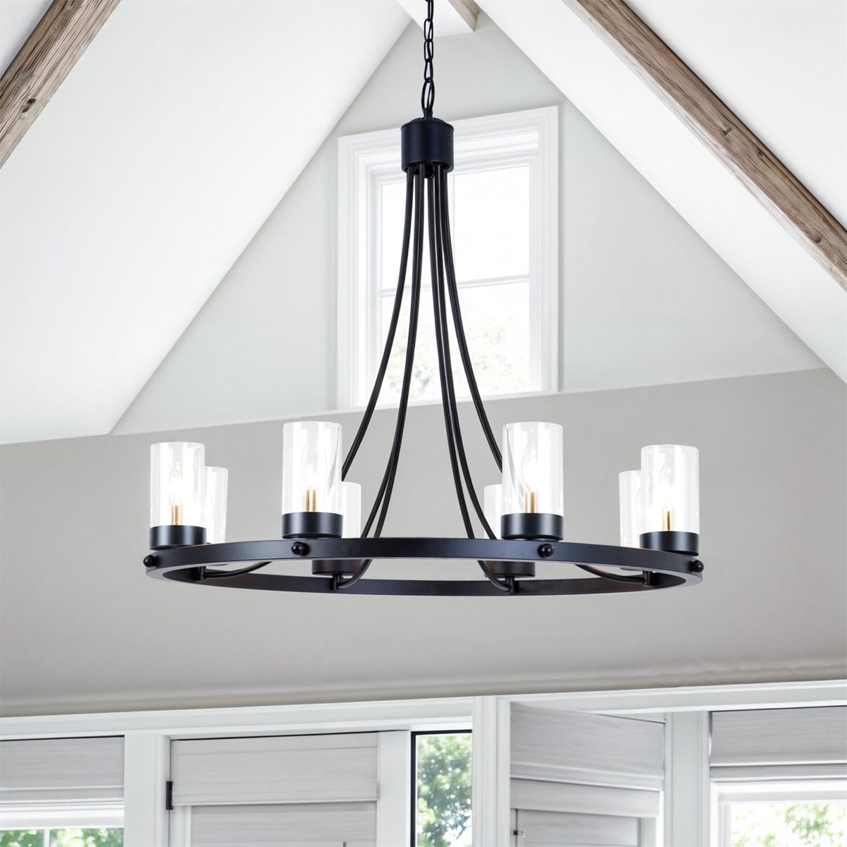 Maxax 8 Light 33 Dimmable Wagon Wheel Black Tradtional Chandelier For Dining Room Or Living Room