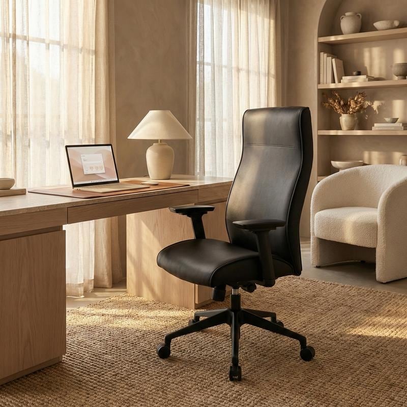 Maxwell High Back Leather Adjustable Executive Office Chair Ergonomic Swivel Desk With Stainless Steel Lift 350 Lb. Limit
