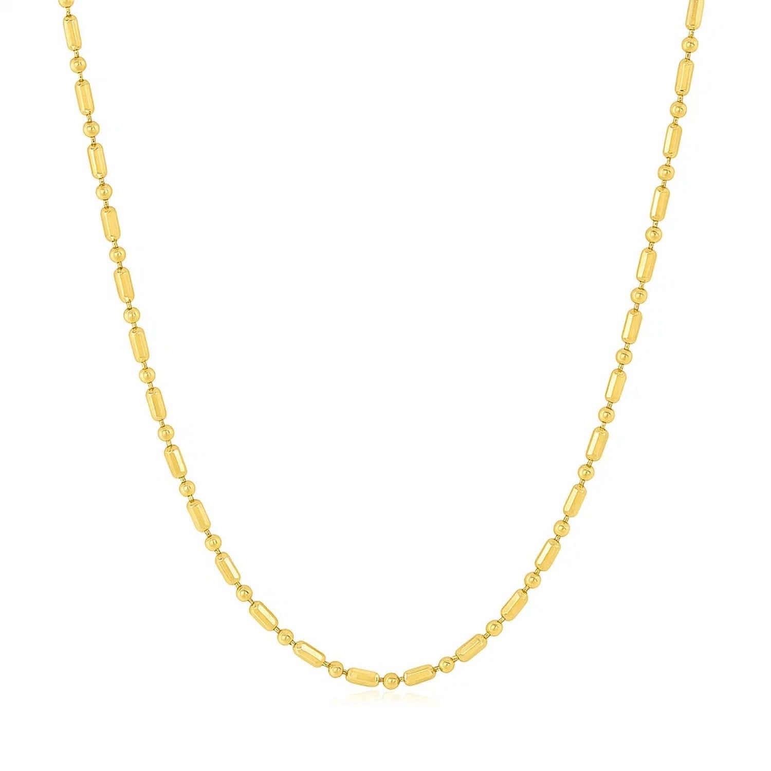 14K Yellow Gold Diamond Cut Alternating Bead Chain 1.5Mm