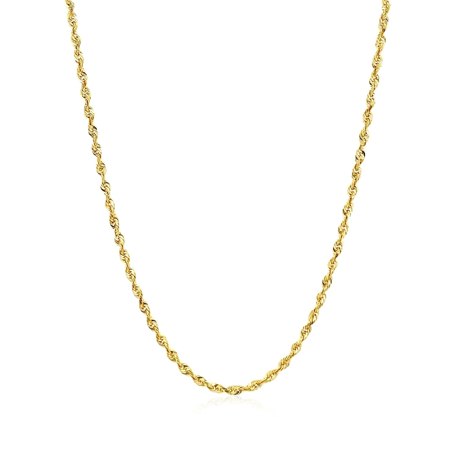 2.0Mm 14K Yellow Gold Solid Diamond Cut Rope Chain