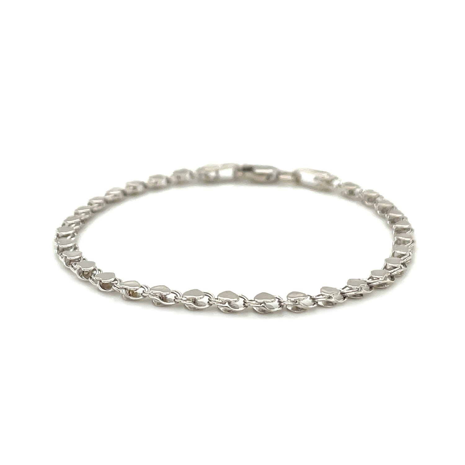 2.9Mm 14K White Gold Heart Bracelet