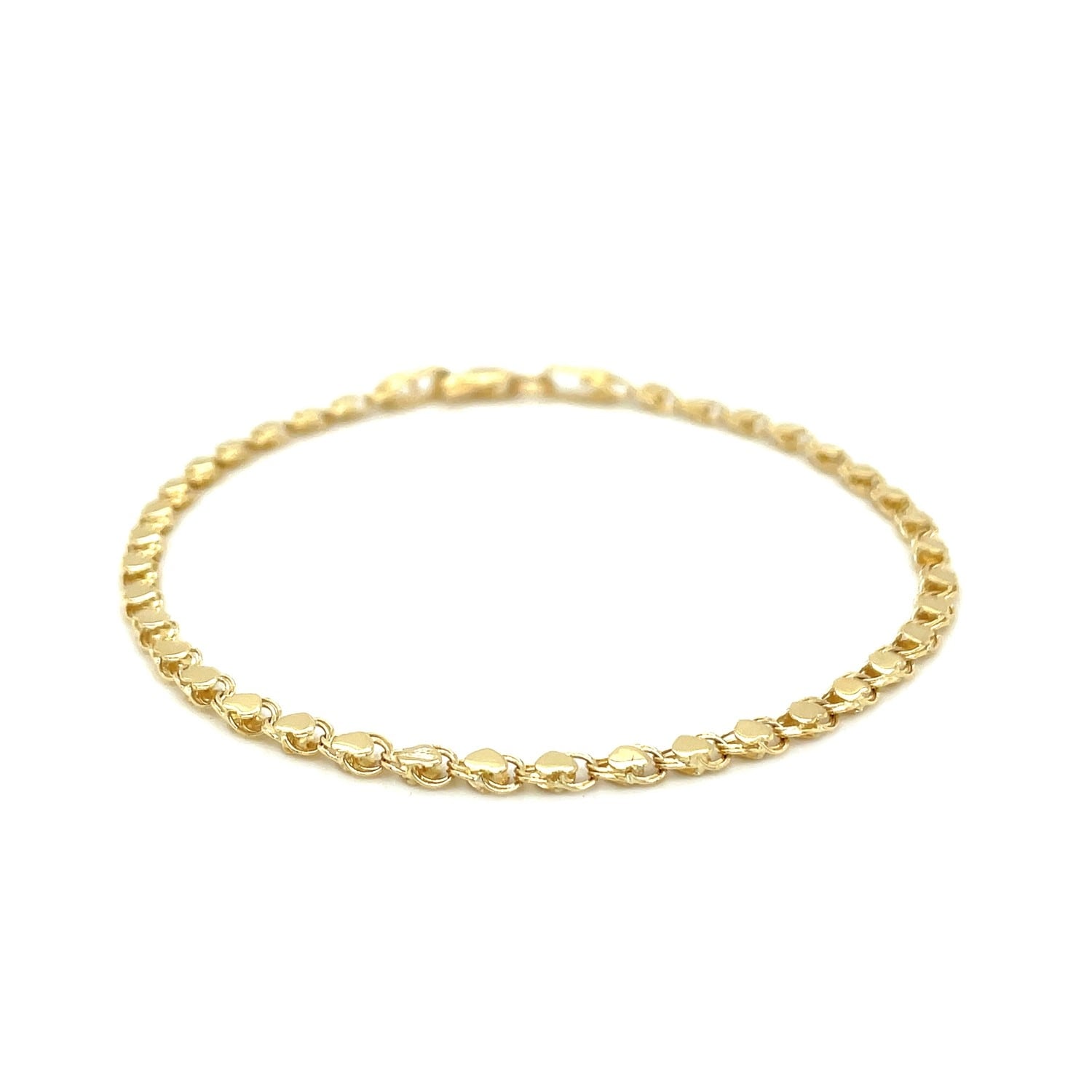 2.9Mm 14K Yellow Gold Heart Bracelet