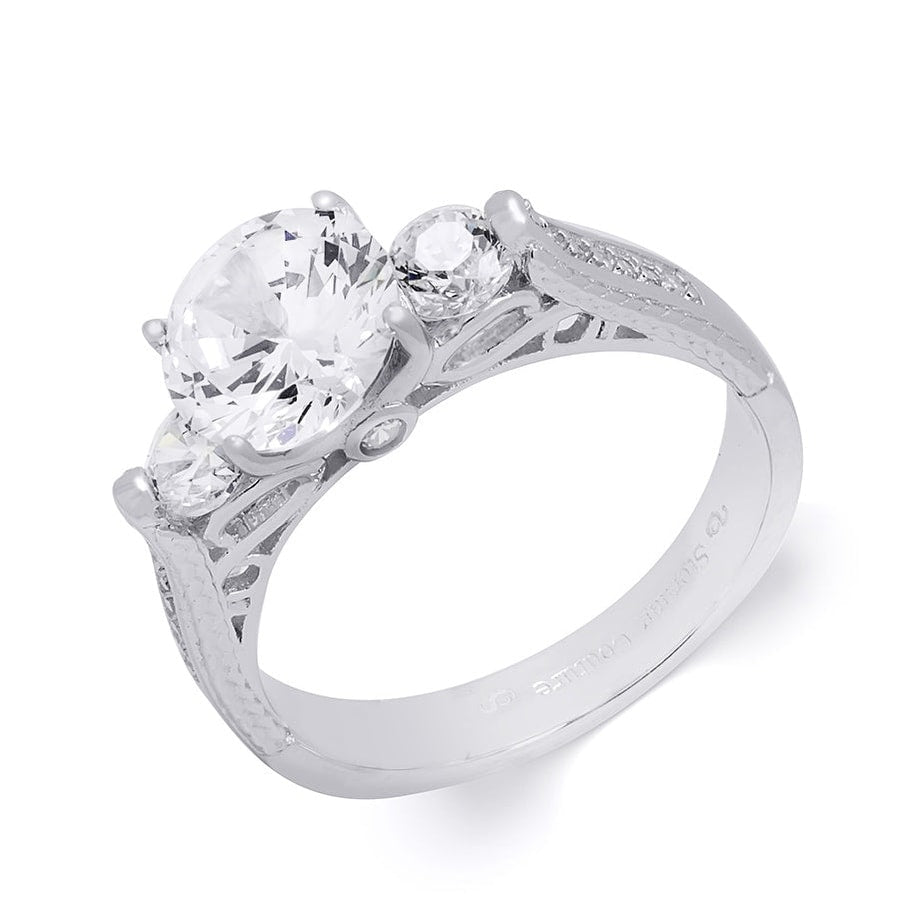 3 Stone Round Cut 3.30 Carat Cubic Zirconia Ring Sterling Silver
