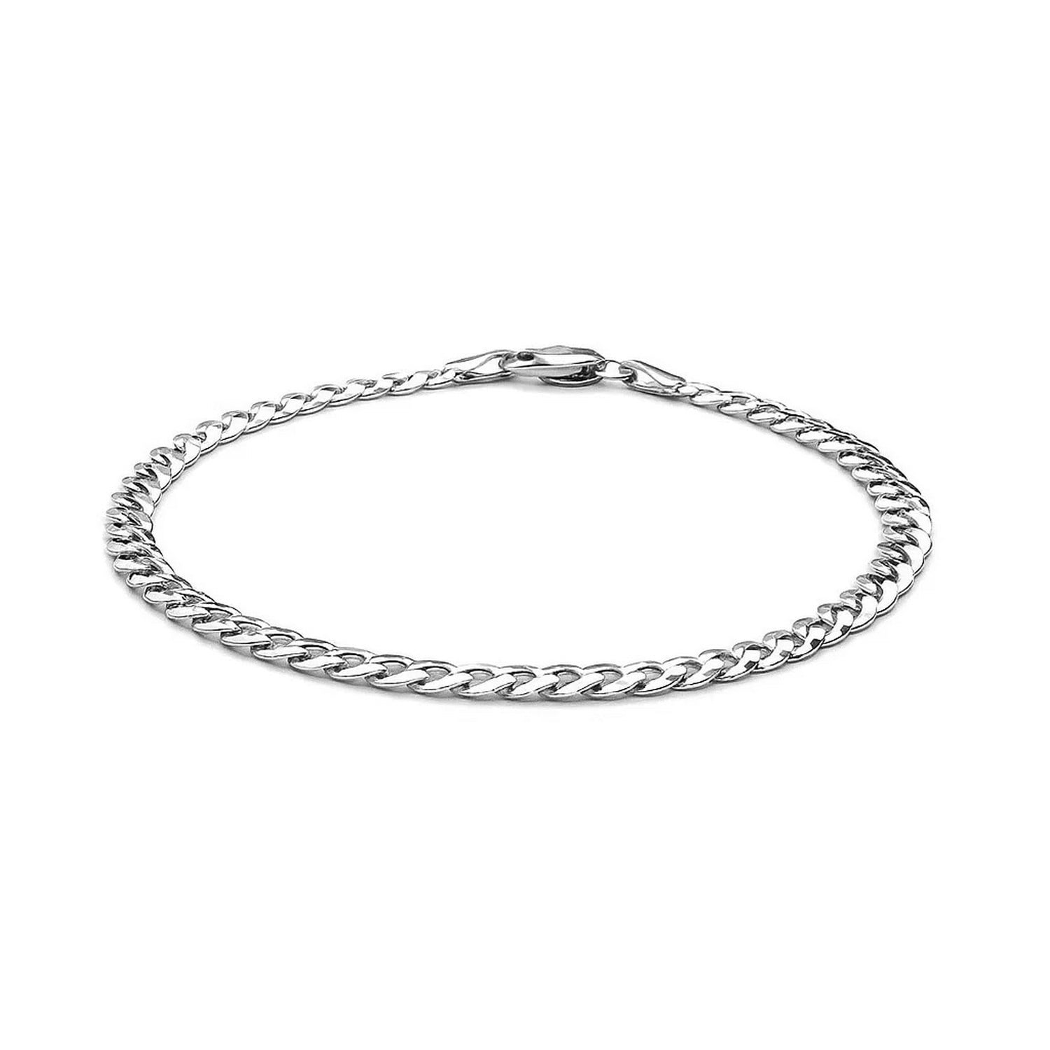 3.6Mm 14K White Gold Solid Curb Bracelet