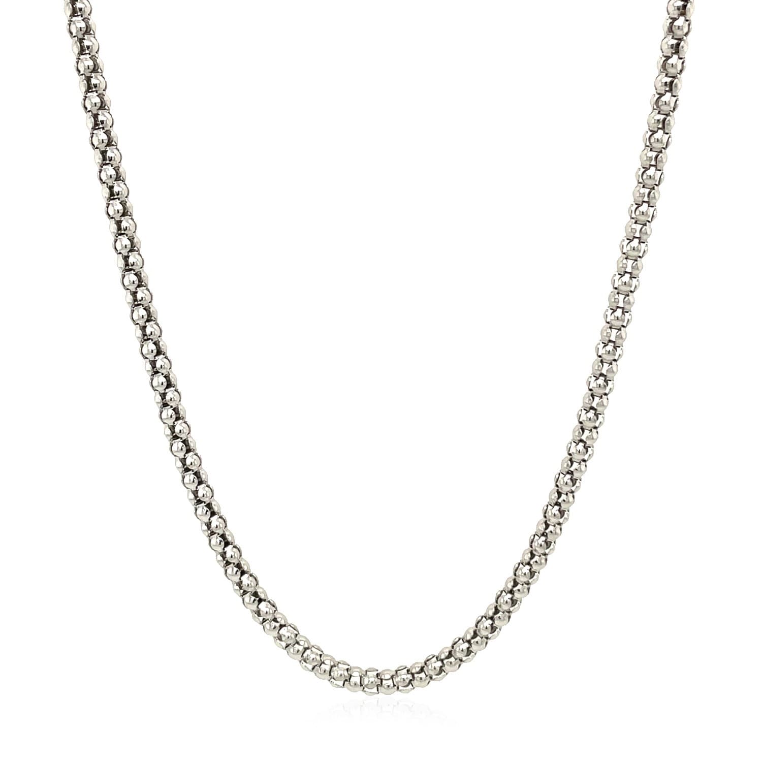 Rhodium Plated 2.5Mm Sterling Silver Popcorn Style Chain