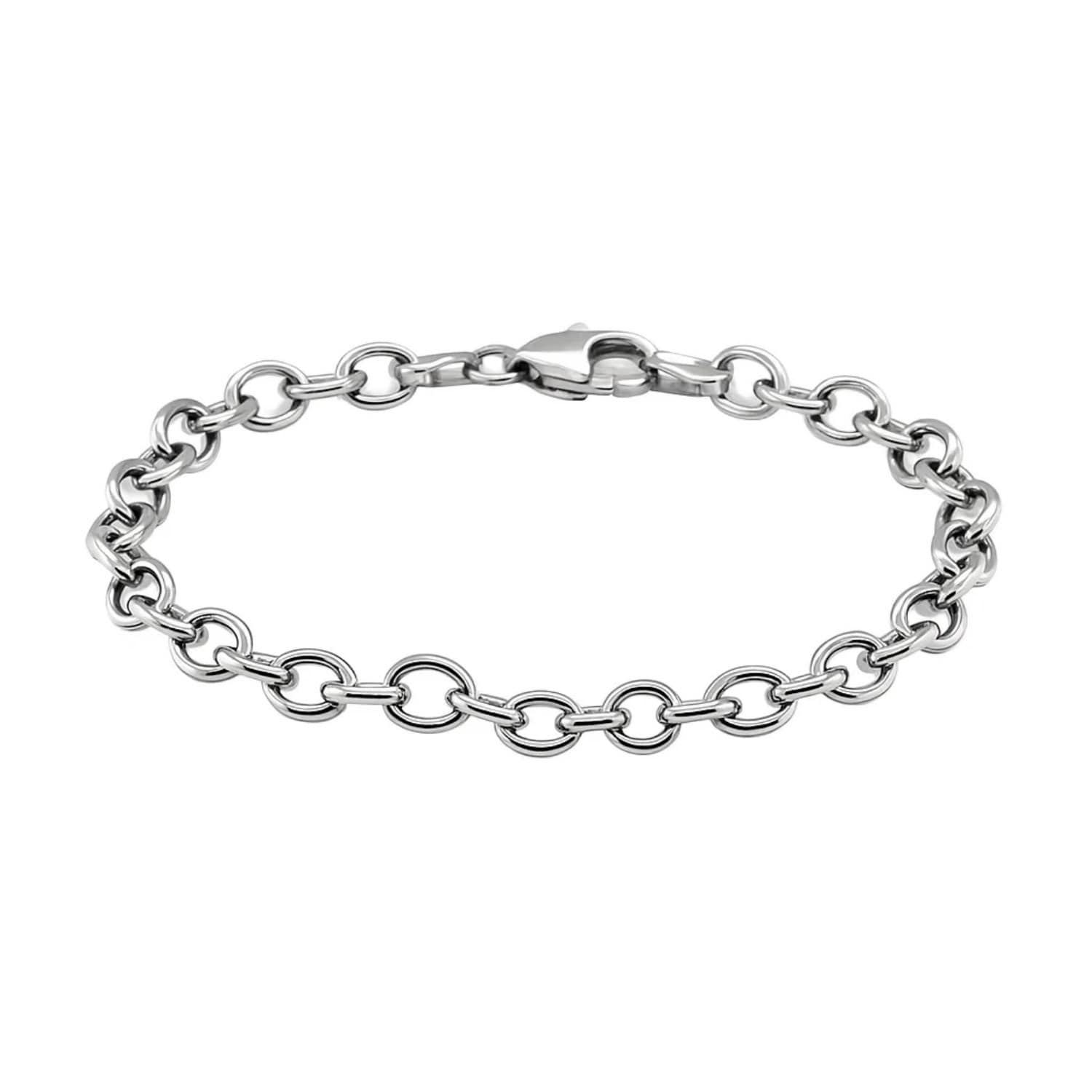 Sterling Silver Rhodium Plated Fancy Charm Bracelet