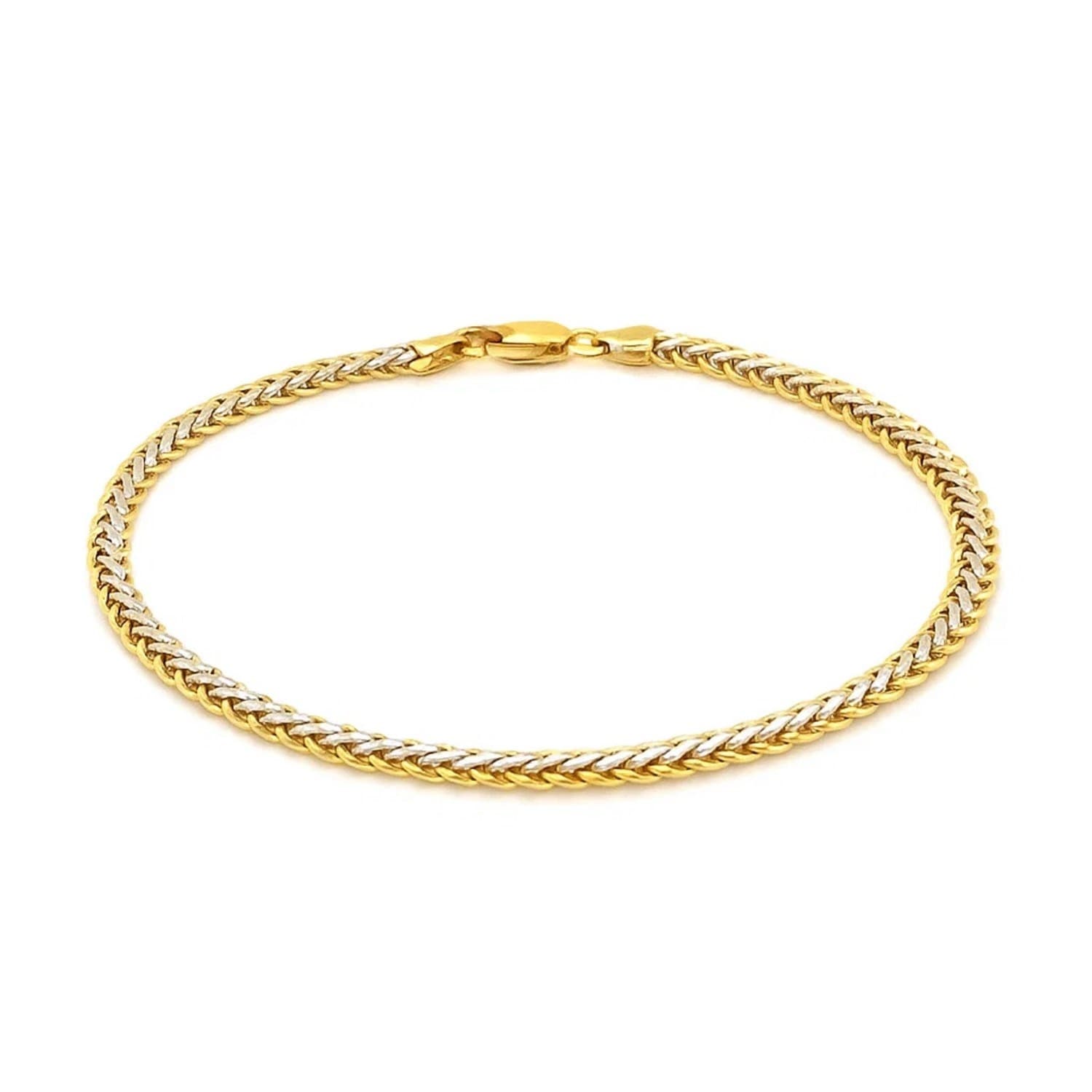 Two Toned Fine Wheat Chain Bracelet In 10K Yellow And White Gold
