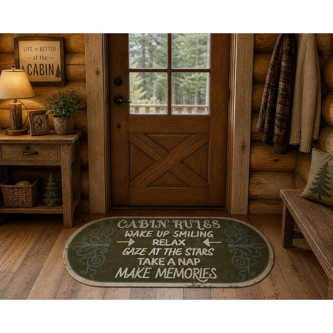 Mayberry Cozy Cabin Cabin Rules Accent Non Slip Lodge Cabin Mat 20 X44