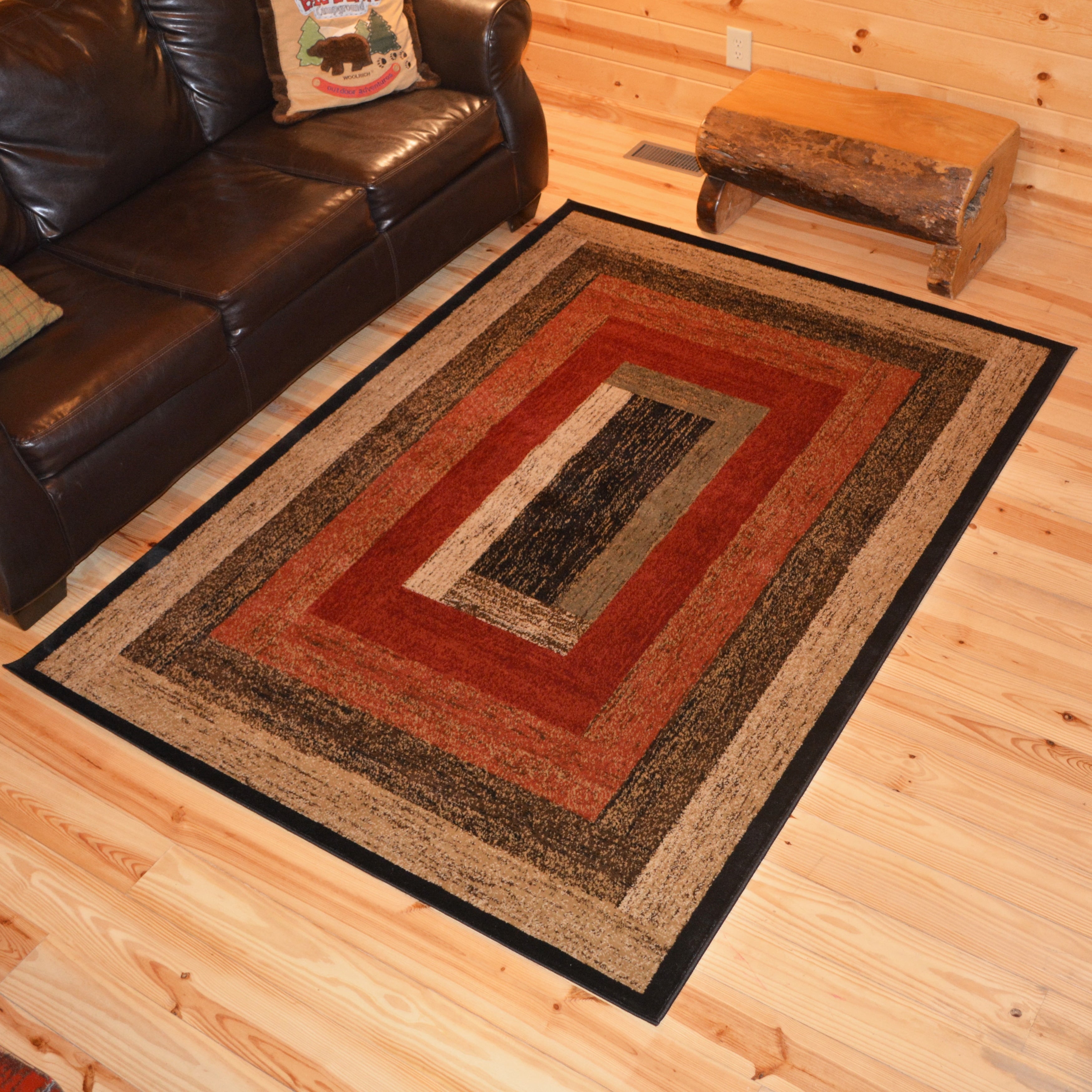 Rustic Lodge Panel Stripes Cabin Multi Area Rug 710 X 910