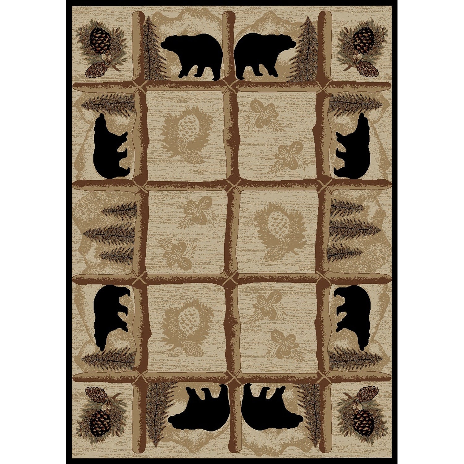 Rustic Lodge Bear Cabin Ivory Area Rug Multi 2 X 3