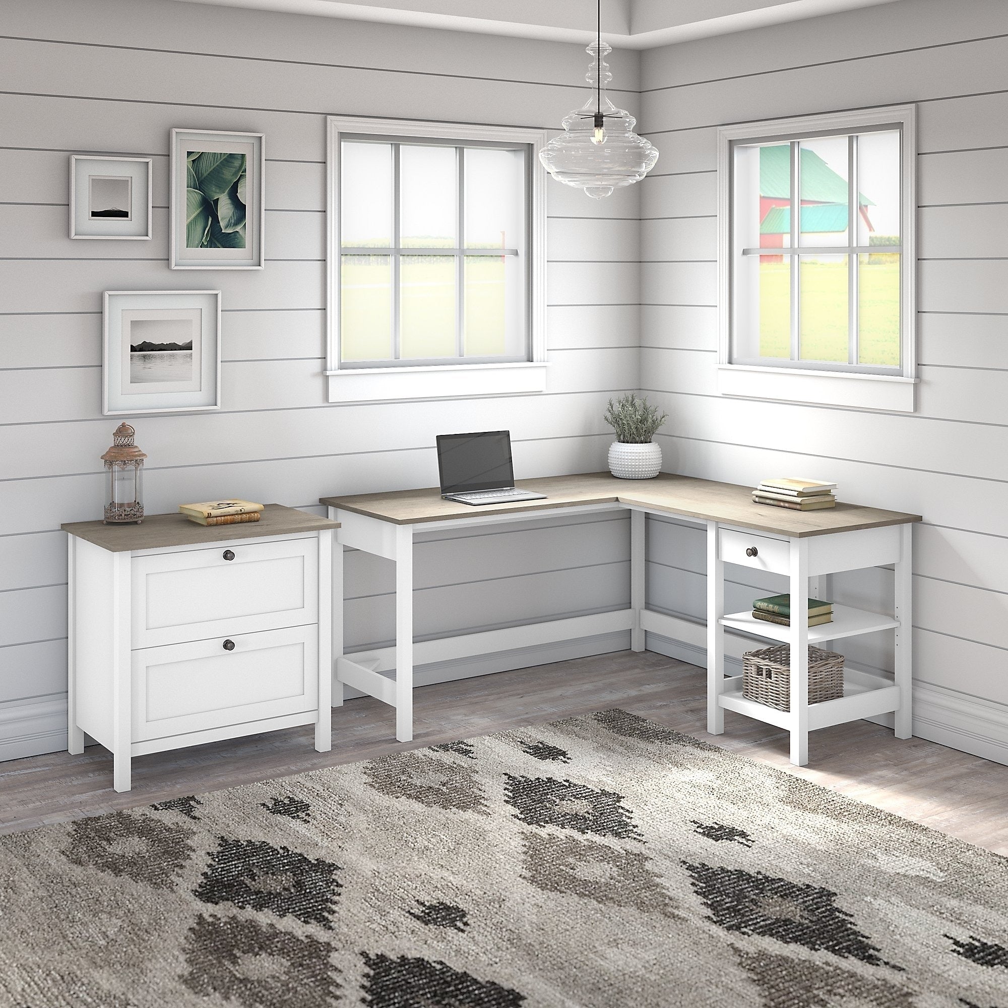 Mayfield 60W L Shaped Desk With Lateral File Cabinet By Bush Furniture