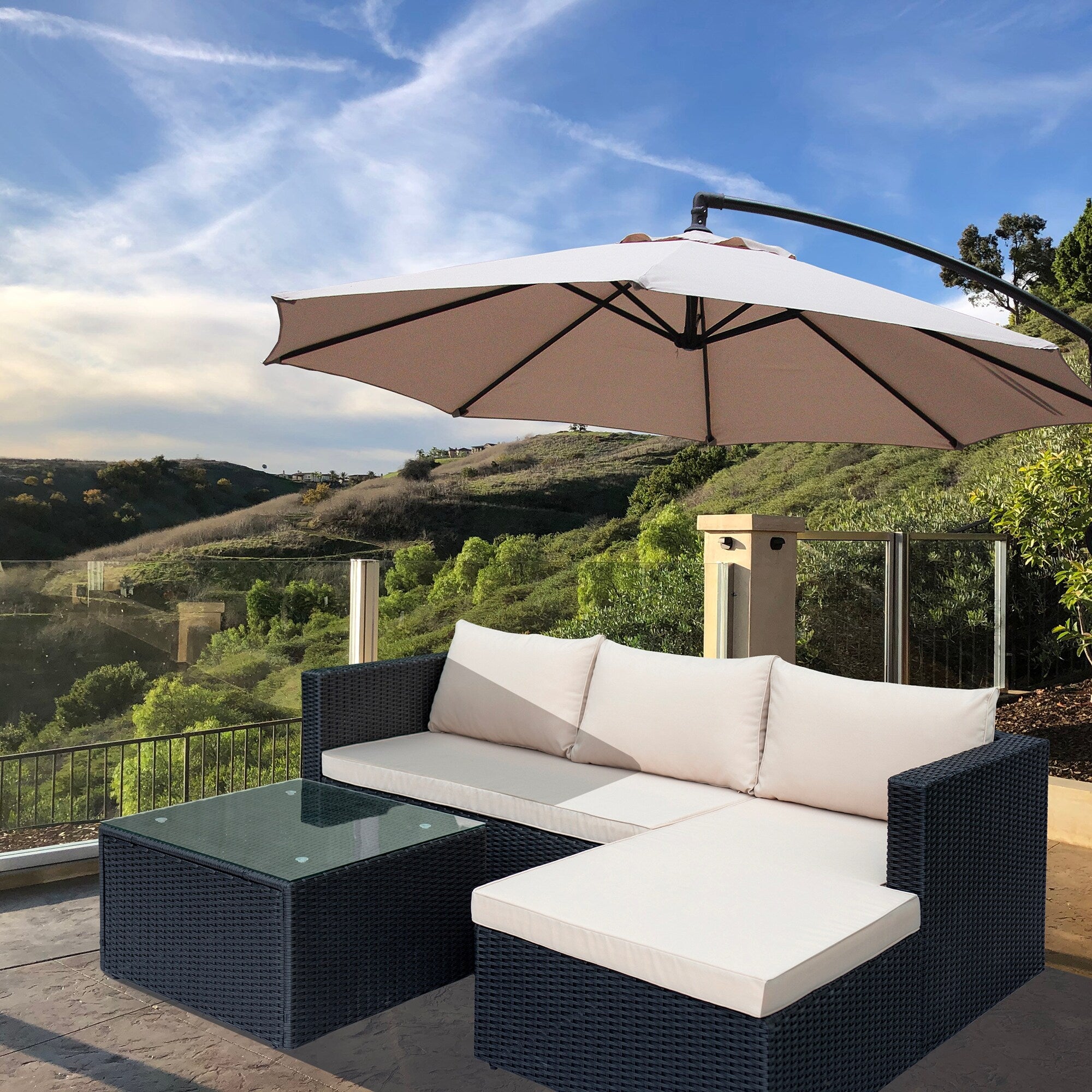 Maypex 3 Pc Wicker Outdoor Corner Lounge Seating Set With Cushions