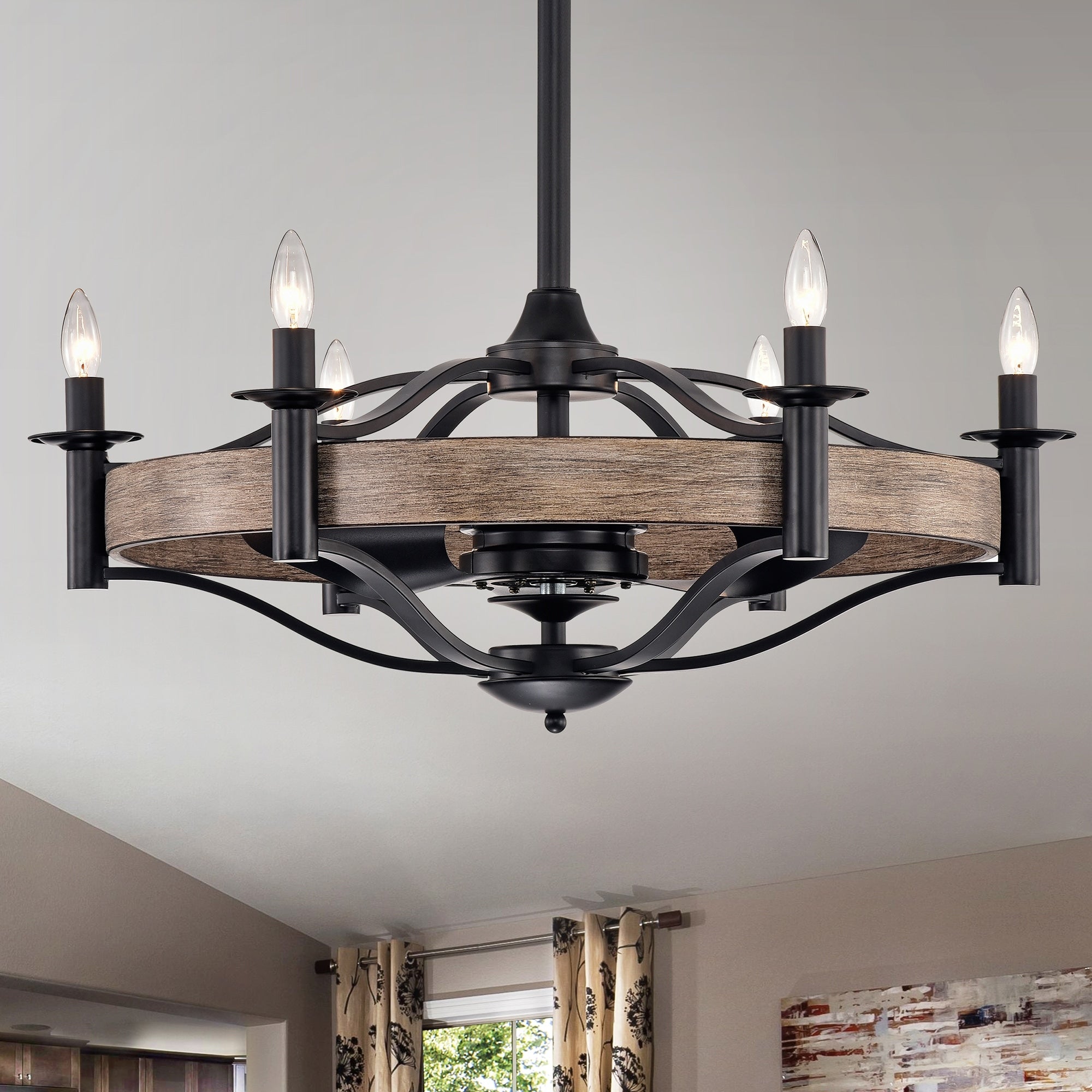 Maysen Imitation Wood Grain Matte Black 32 Inch 3 Blade Fandelier Includes Remote