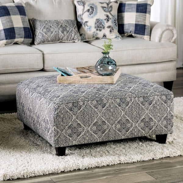 Gracewood Hollow Sarajlic Cream Brown And Navy Print Ottoman
