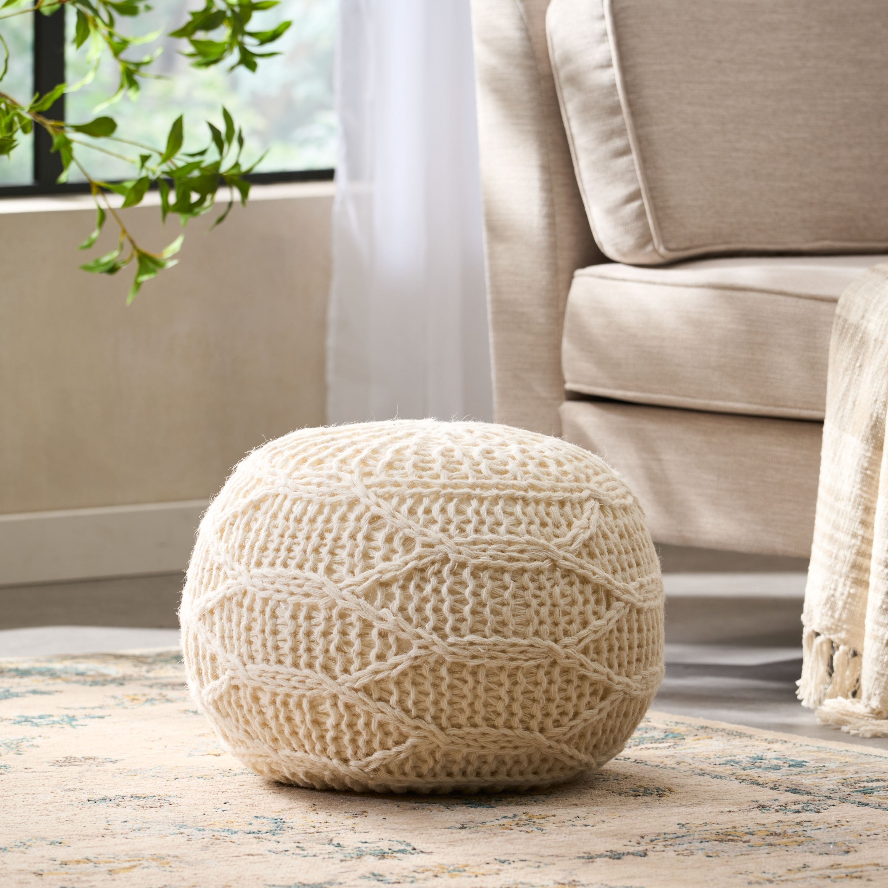 Malibu Round Fabric Ottoman Pouf By Christopher Knight Home