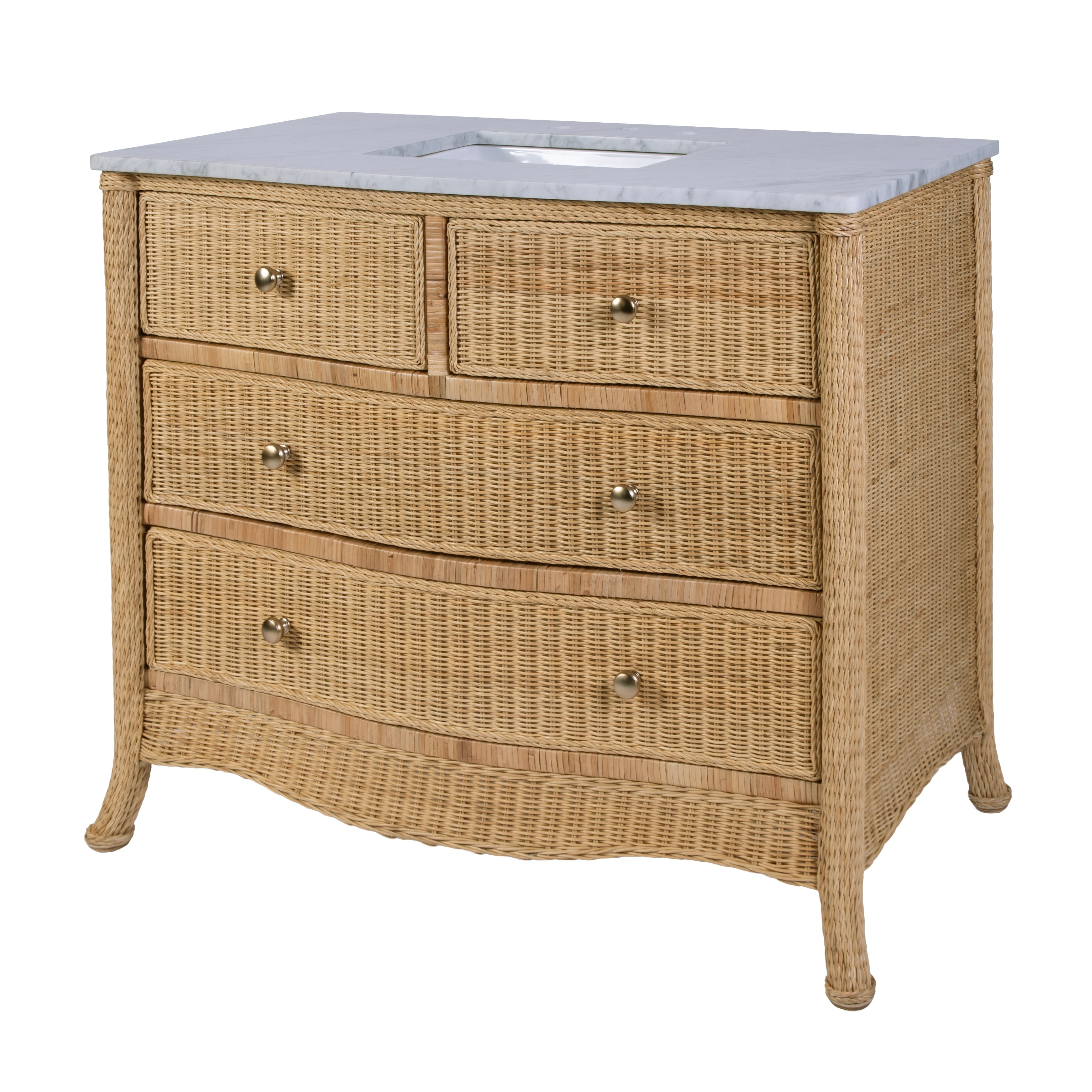 Mclean 42 W Carrara Marble And Rattan 2 Drawer Single Bathroom Vanity
