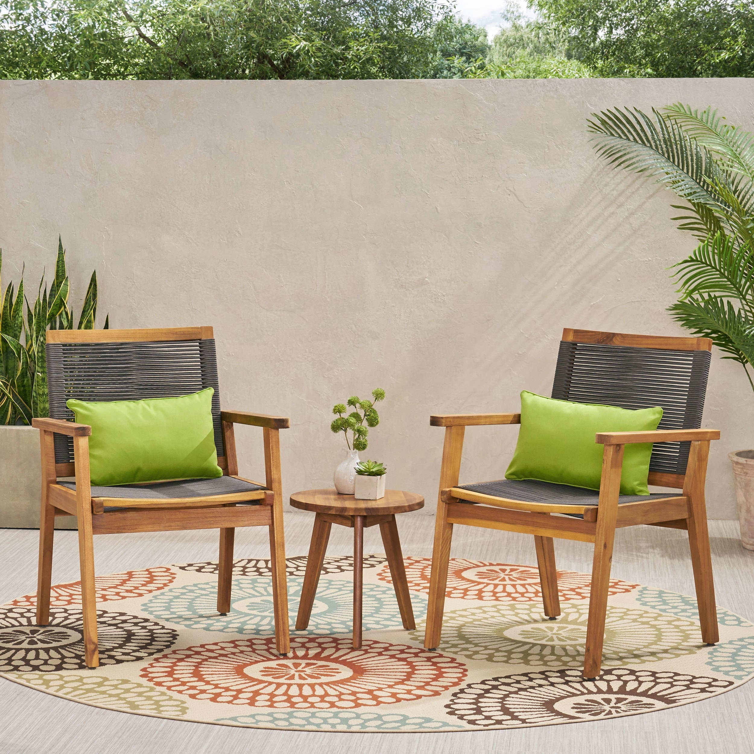 Mcgill Outdoor 3 Piece Acacia Wood Chat Set By Christopher Knight Home