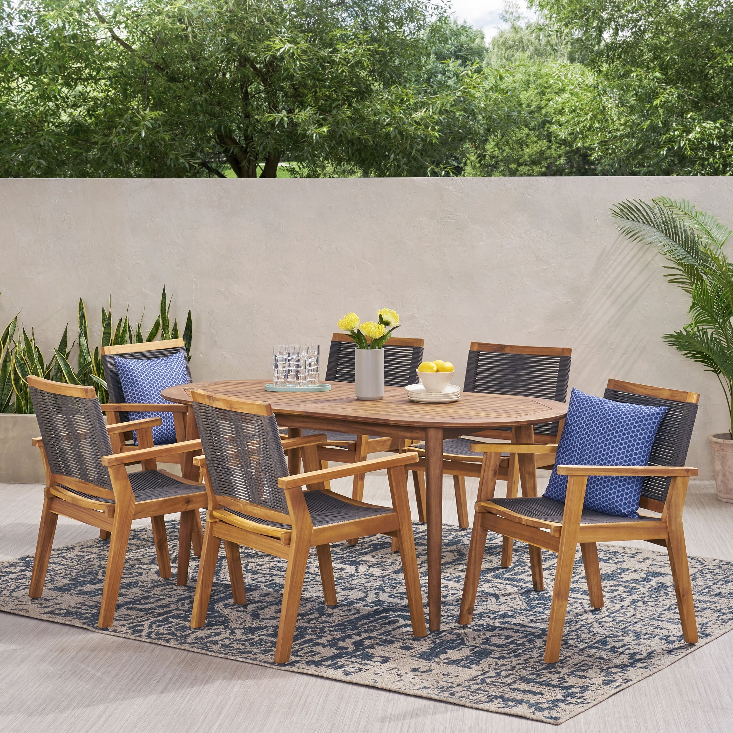 Mcgill Outdoor 7 Piece Acacia Wood Dining Set By Christopher Knight Home