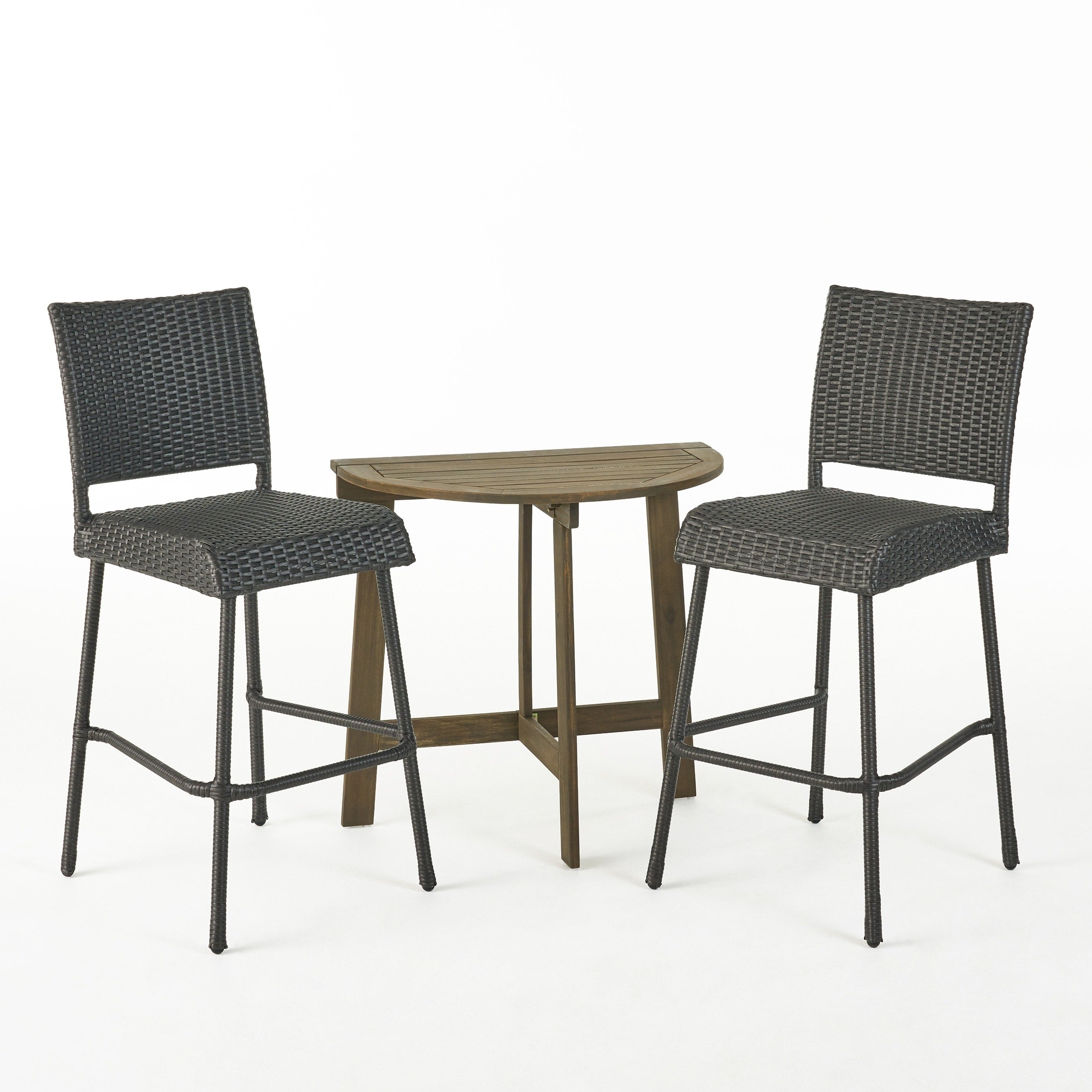 Meadow Outdoor 2 Seater Wood And Wicker Half Round Bistro Table Set By Christopher Knight Home