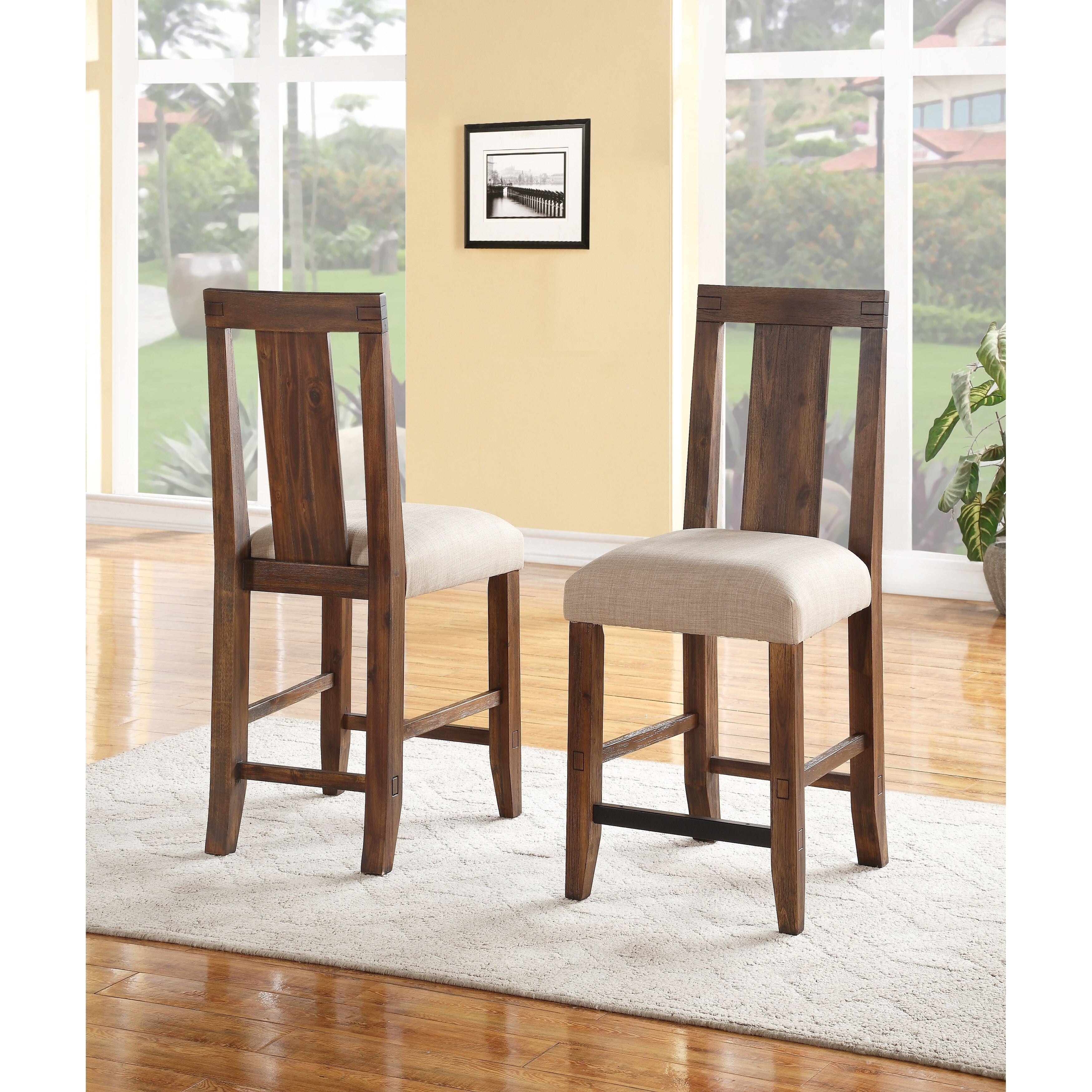 Meadow Solid Wood Upholstered Kitchen Counter Stool In Brick Brown