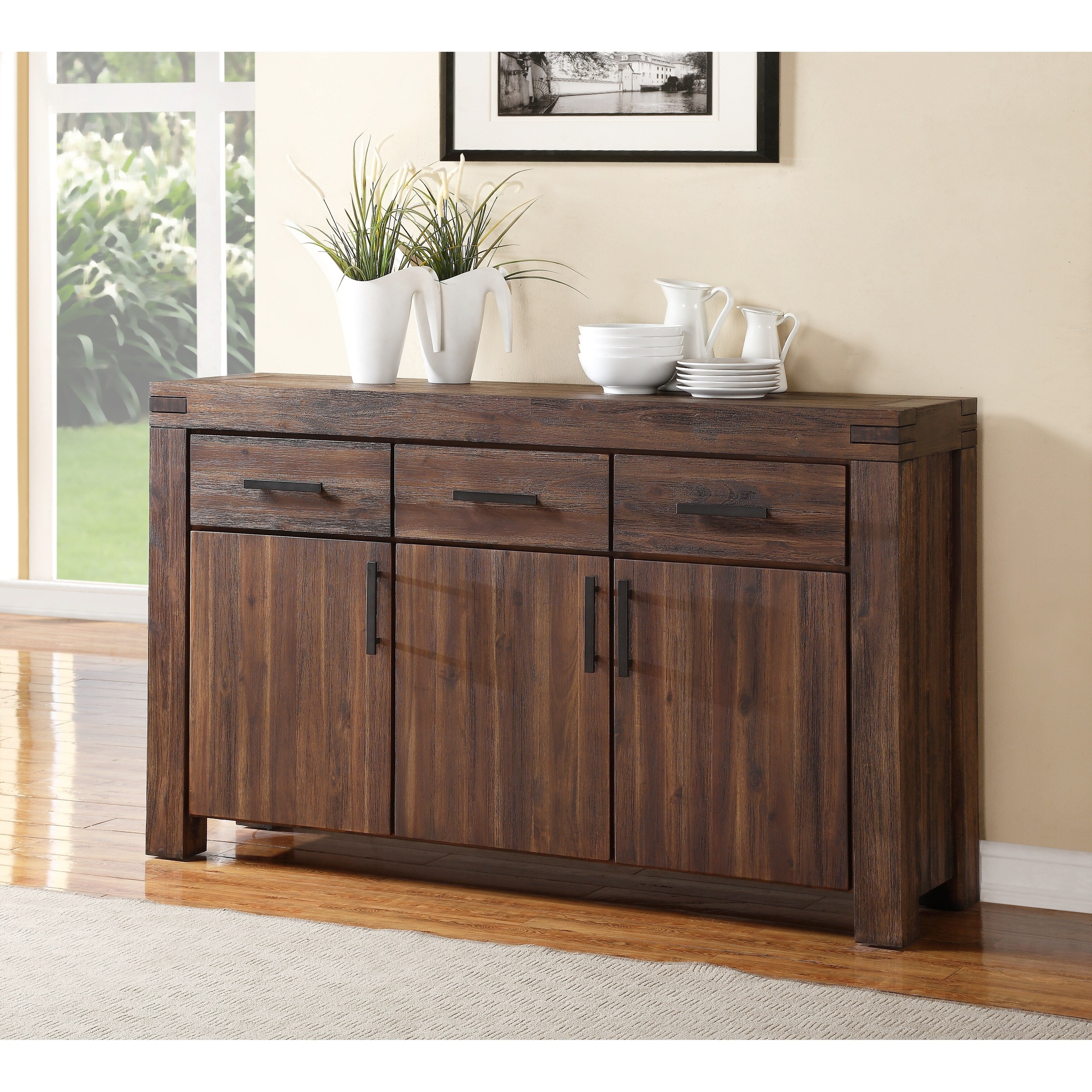 Meadow Three Drawer Three Door Solid Wood Sideboard In Brick Brown