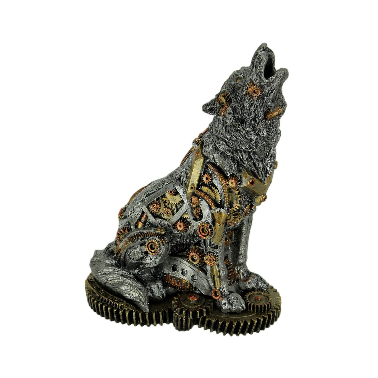 Mechanical Steampunk Howling Wolf Cyborg Dog Statue 7.5 X 5.5 X 3.5 Inches