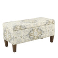 Medallion Print Fabric Upholstered Wooden Bench With Hinged Storage Large Brown And Cream
