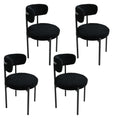 Medieval Modern Dining Chair Set 4 Pieces Round Seat Cushions Black Metal Legs Curved Back Kitchen Dining Chairs