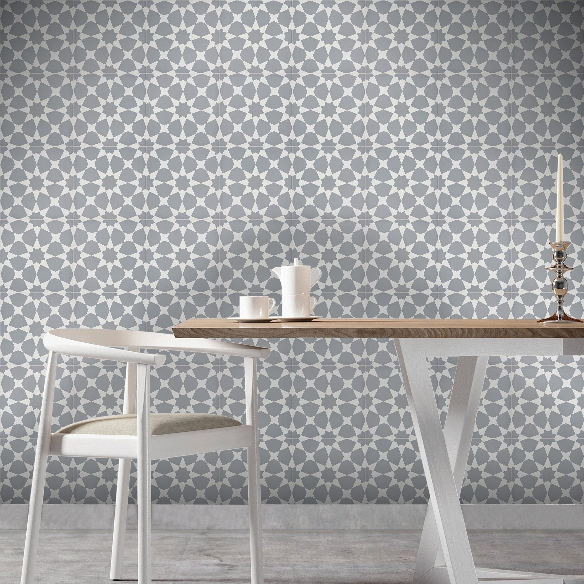 Medina In Grey And White Handmade 8X8 In Moroccan Tiles Pack Of 12