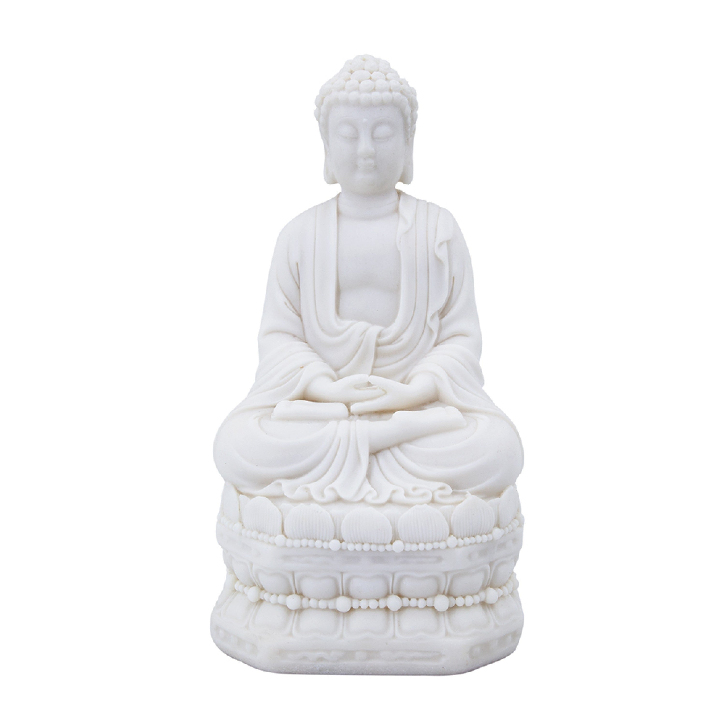 Meditating Buddha Statuette Spiritual Accent Decor 12 Inch White Resin